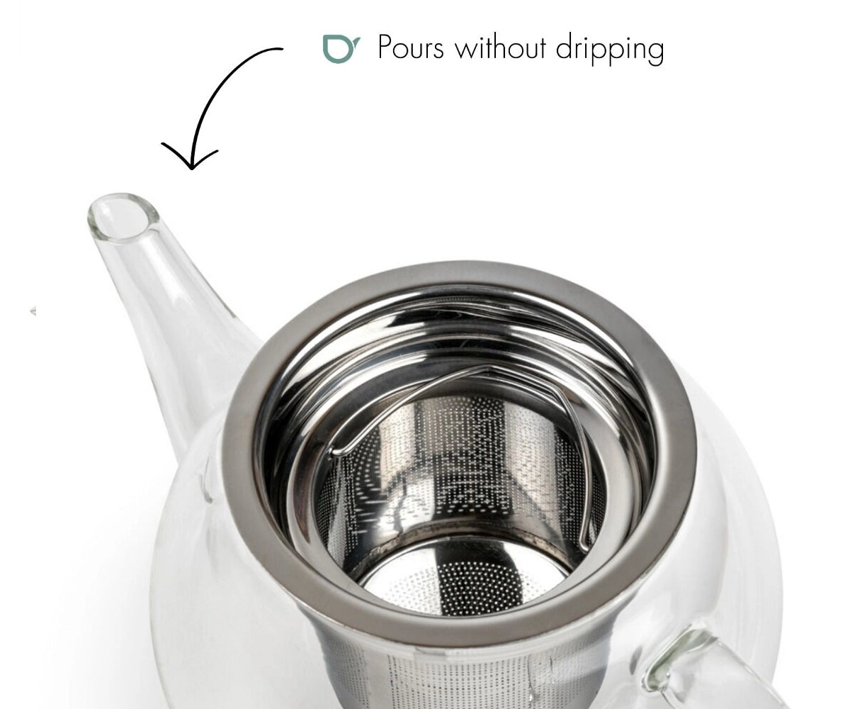 bella ronde glazen theepot met rvs filter