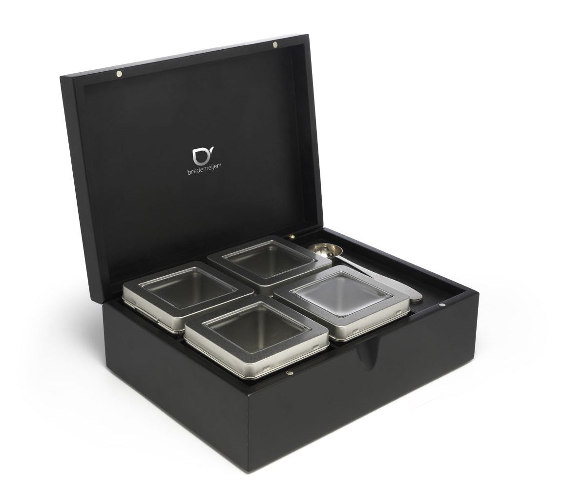 bredemeijer theedoos met 4 blikjes zwart