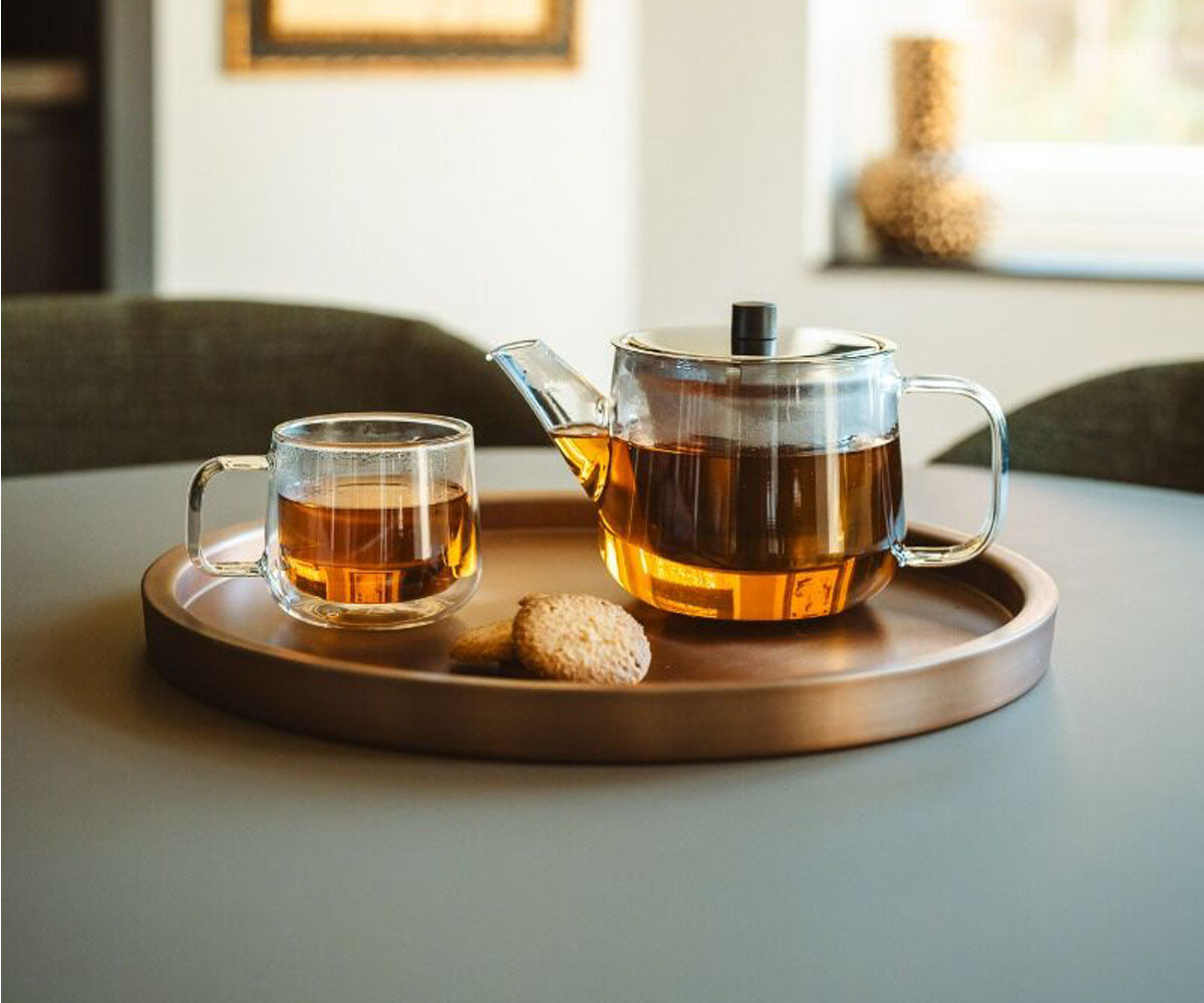 bredemeijer dienblad lara met glazen theepot